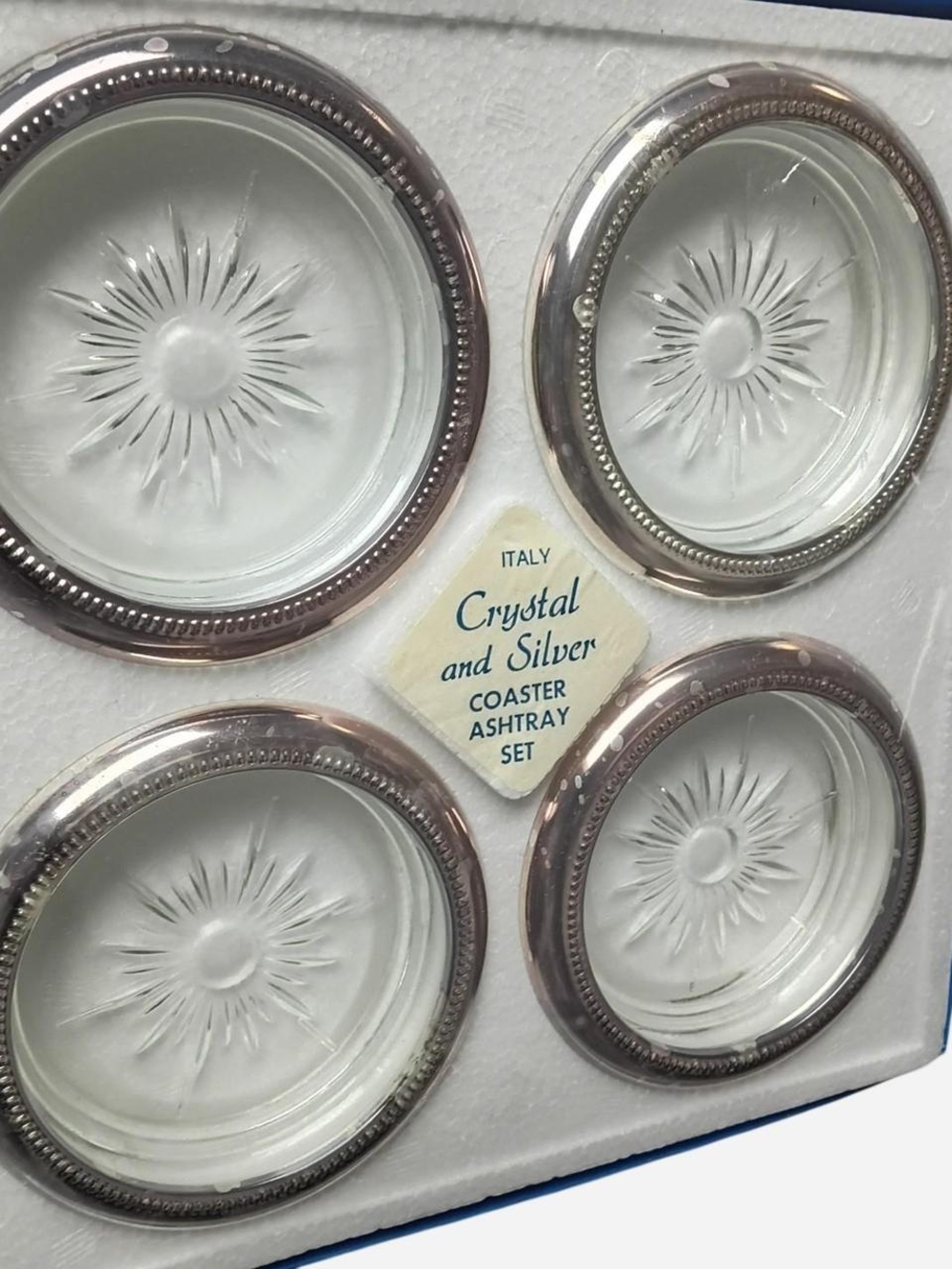 Crystal and Silver Coaster Set - Clear and Silver